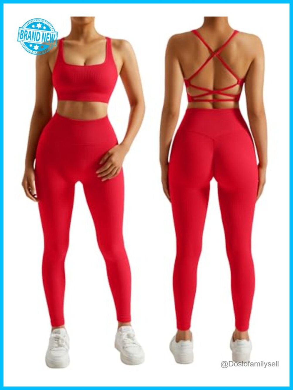 2 Piece Backless Strappy Sports Bra Seamless Leggings Matching Set Yoga Outfits
